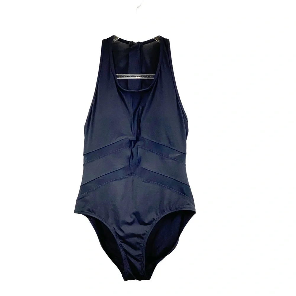 bond-eye Australia Zip Racer Back Mesh Sail Affair Swimsuit Black High Neck Sz 6